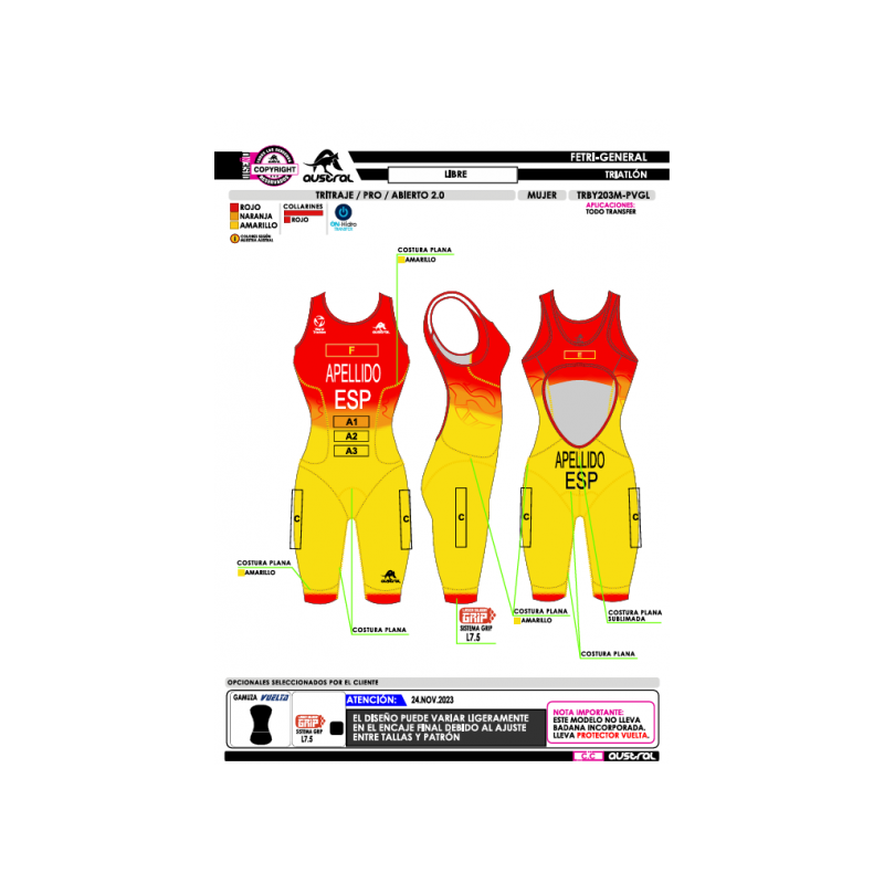 Tritraje PRO abierto 2.0 - GGEE Libre - Amarillo - Mujer